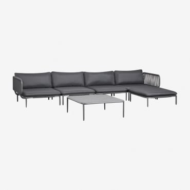 Conjunto De Jardim Com Sofá Modular De Canto De 4 Peças Com Mesa De Centro E Puff Em Aço Roubly Cinza Grafito - Sklum