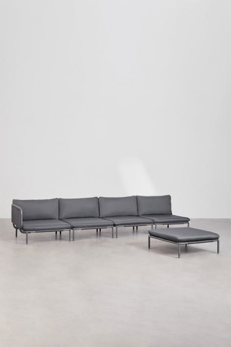 Conjunto de jardim com sofá modular de canto de 4 peças e puff em aço Roubly