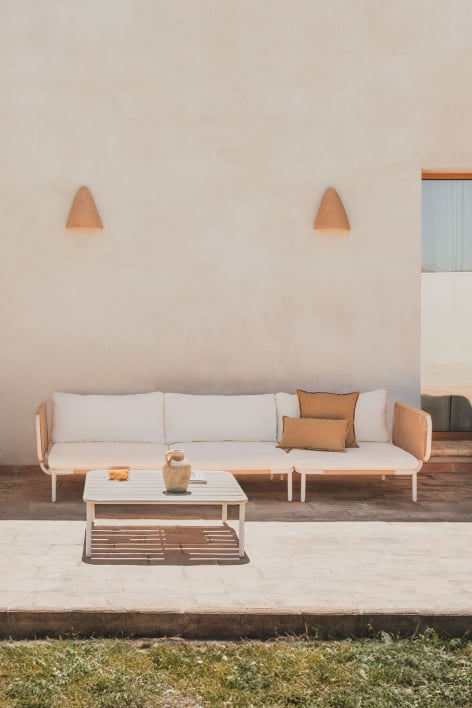 Sofá de jardim modular de 3 peças com 2 poltronas de canto e mesa de centro Roubly