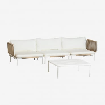 Sofá De Jardim Modular De 3 Peças Com 2 Poltronas De Canto E Mesa De Centro Roubly Beige De Amêndoa - Sklum