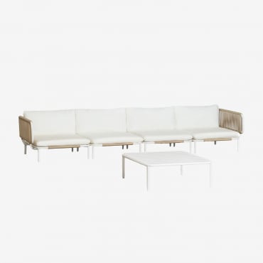 Sofá De Jardim Modular De 4 Peças Com 2 Poltronas De Canto E Mesa De Centro Roubly Beige De Amêndoa - Sklum