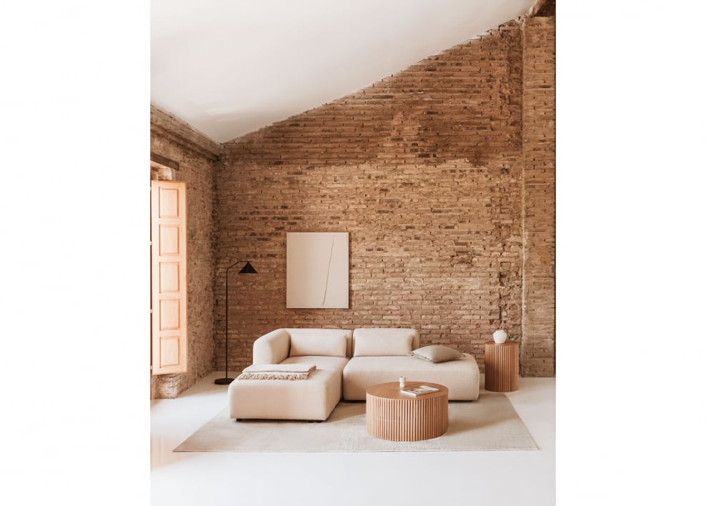 Sofá modular de canto de 2 peças com chaise direita e pufe Fogler