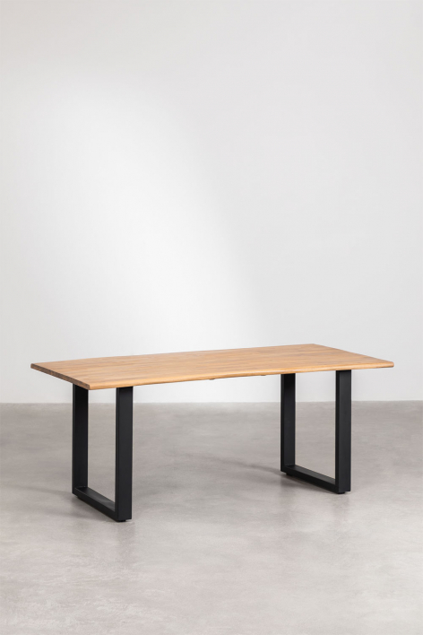 Mesa de jantar retangular 180x90 cm em madeira de acácia e aço Maupi - Preto