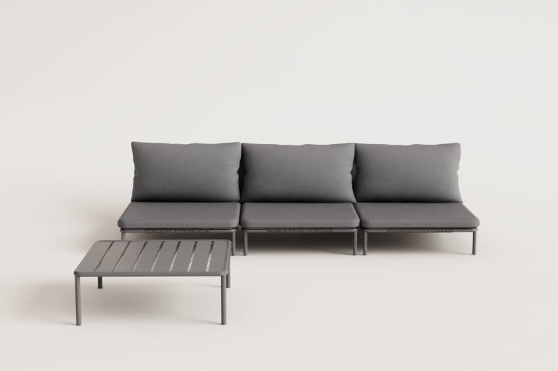 Conjunto de jardim com sofá modular de 3 peças e mesa de centro Roubly