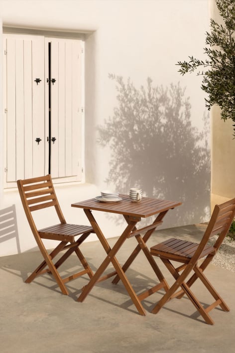 Mesa de jardim quadrada 60x60 cm dobrável em madeira de acácia Delawer