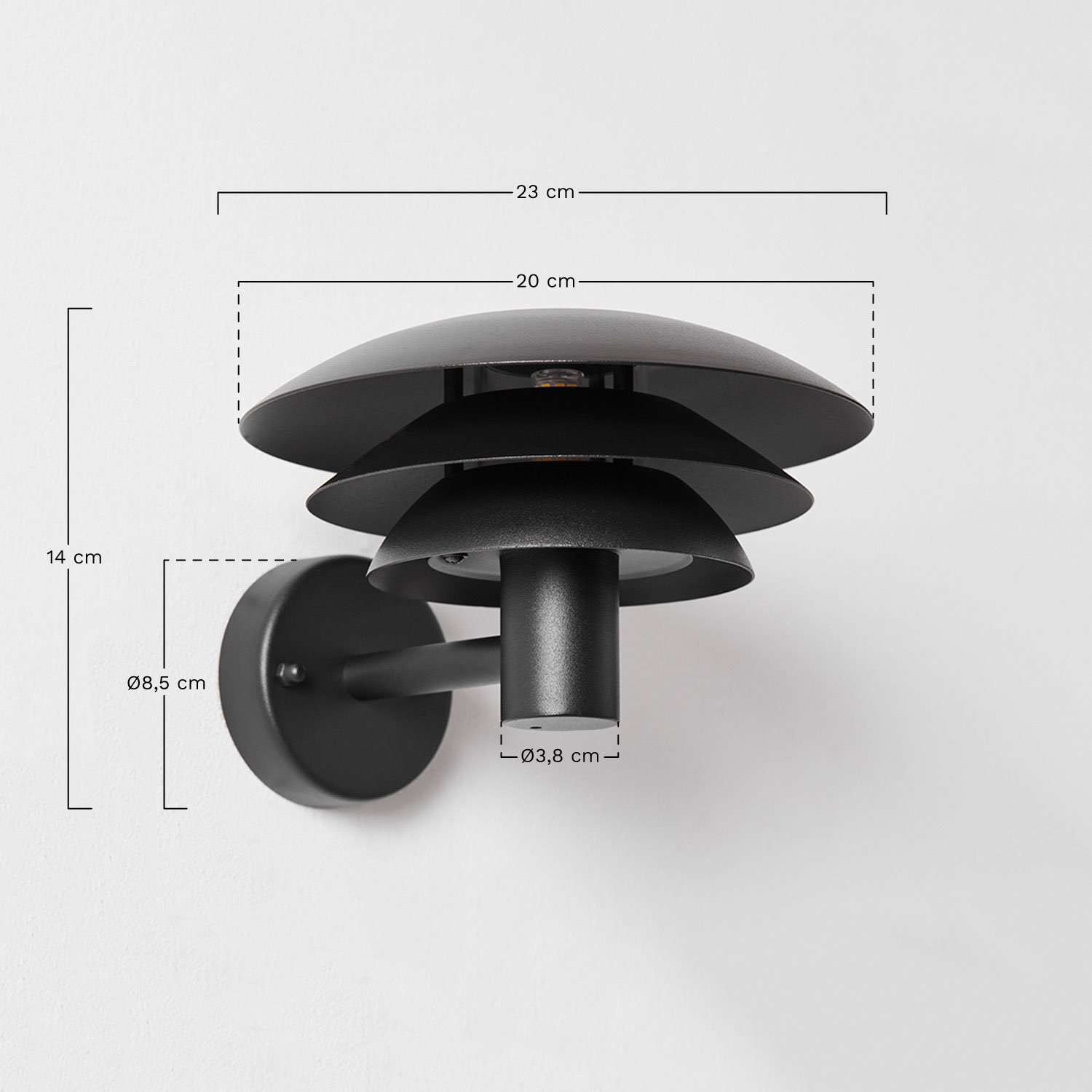 Candeeiro de parede de exteriores de aço inox Lirano , Dimensões