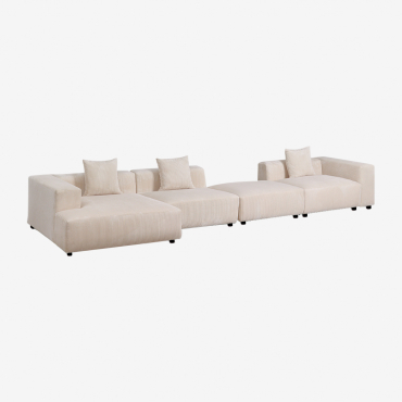 Sofá Modular Chaise Longue Esquerdo De 3 Peças Com Braço Alto E Puff (↔︎480 Cm) Bruna Bombazina Crema Linho - Sklum