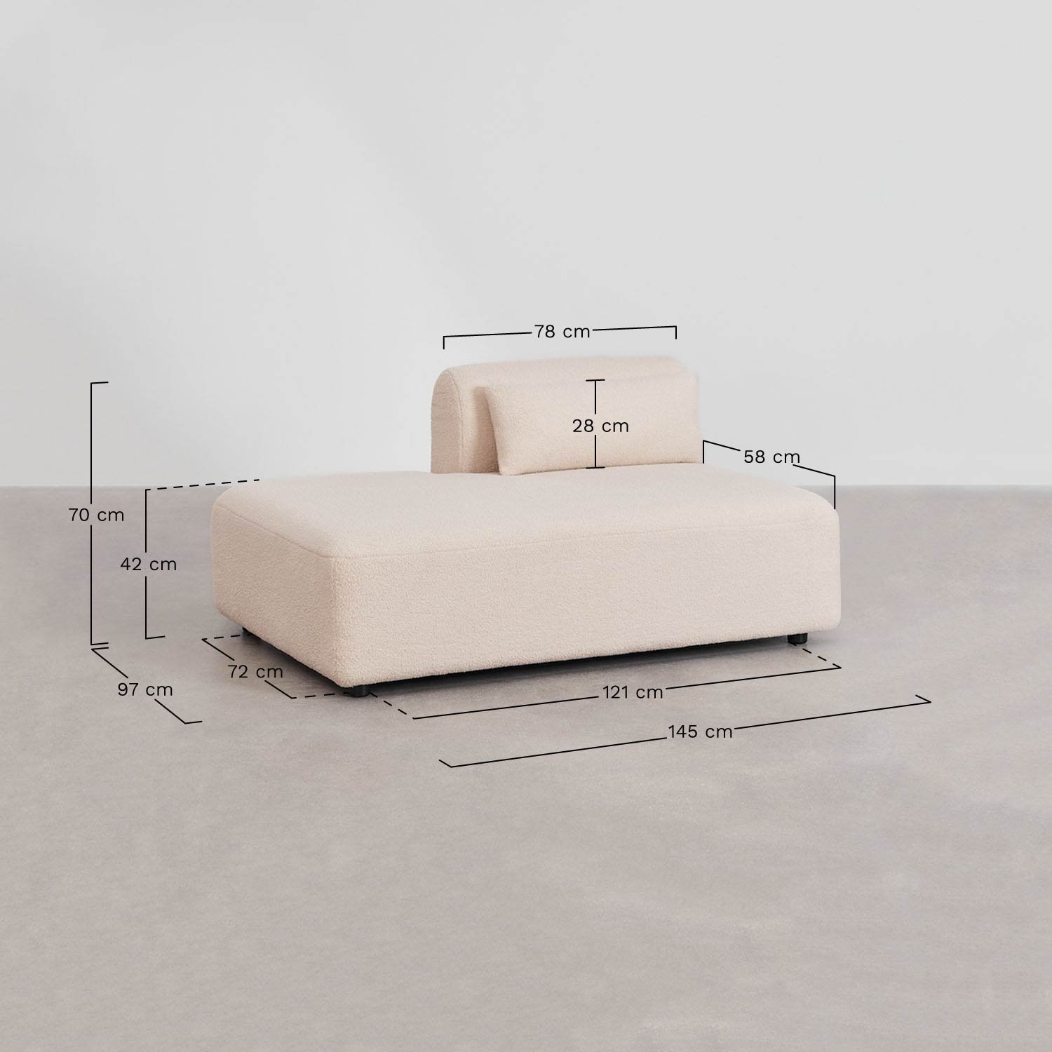 Divã esquerdo para sofá modular Fogler, Dimensões