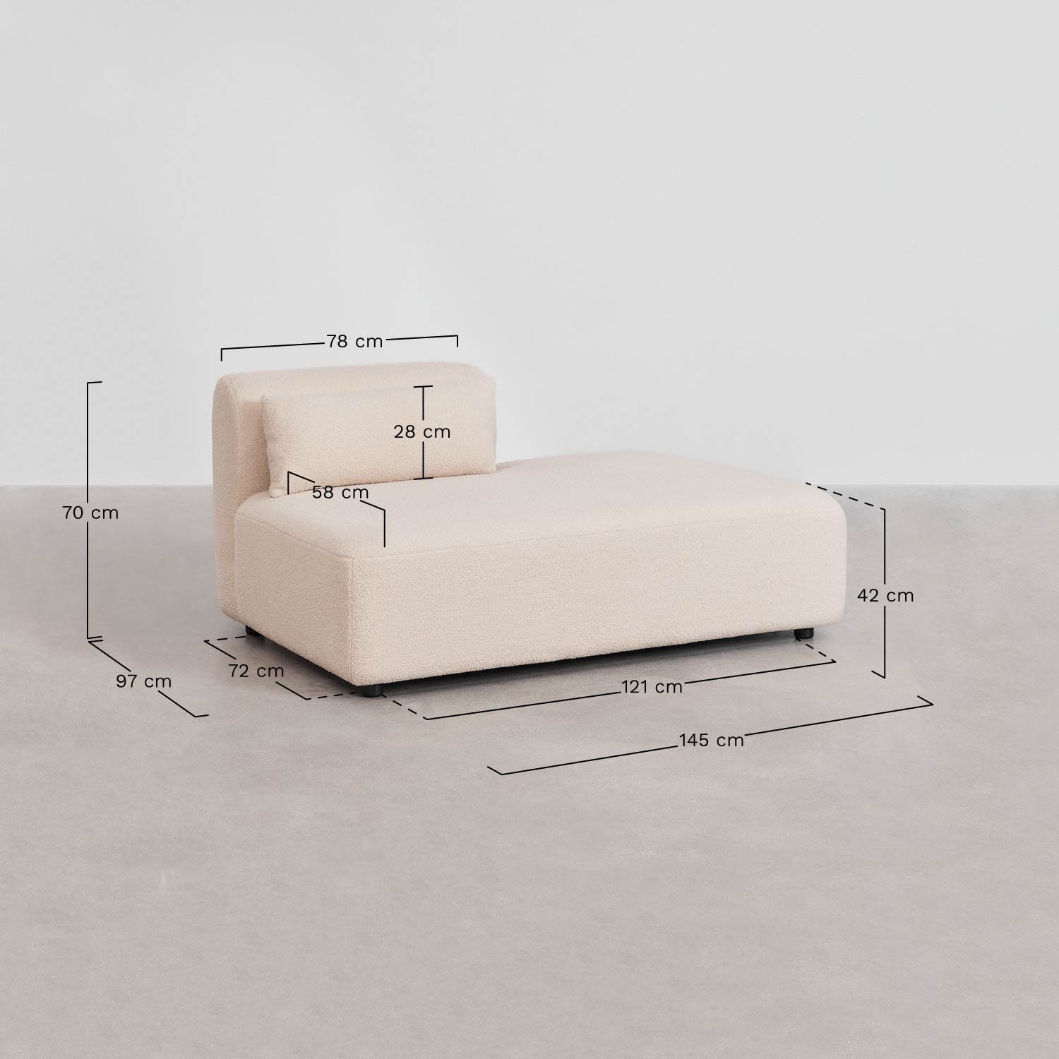 Divã direito para sofá modular Fogler, Dimensões