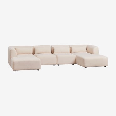Sofá Modular Fogler De 4 Peças Com Chaise Longue E Pufe Chenille Creme Bege - Sklum