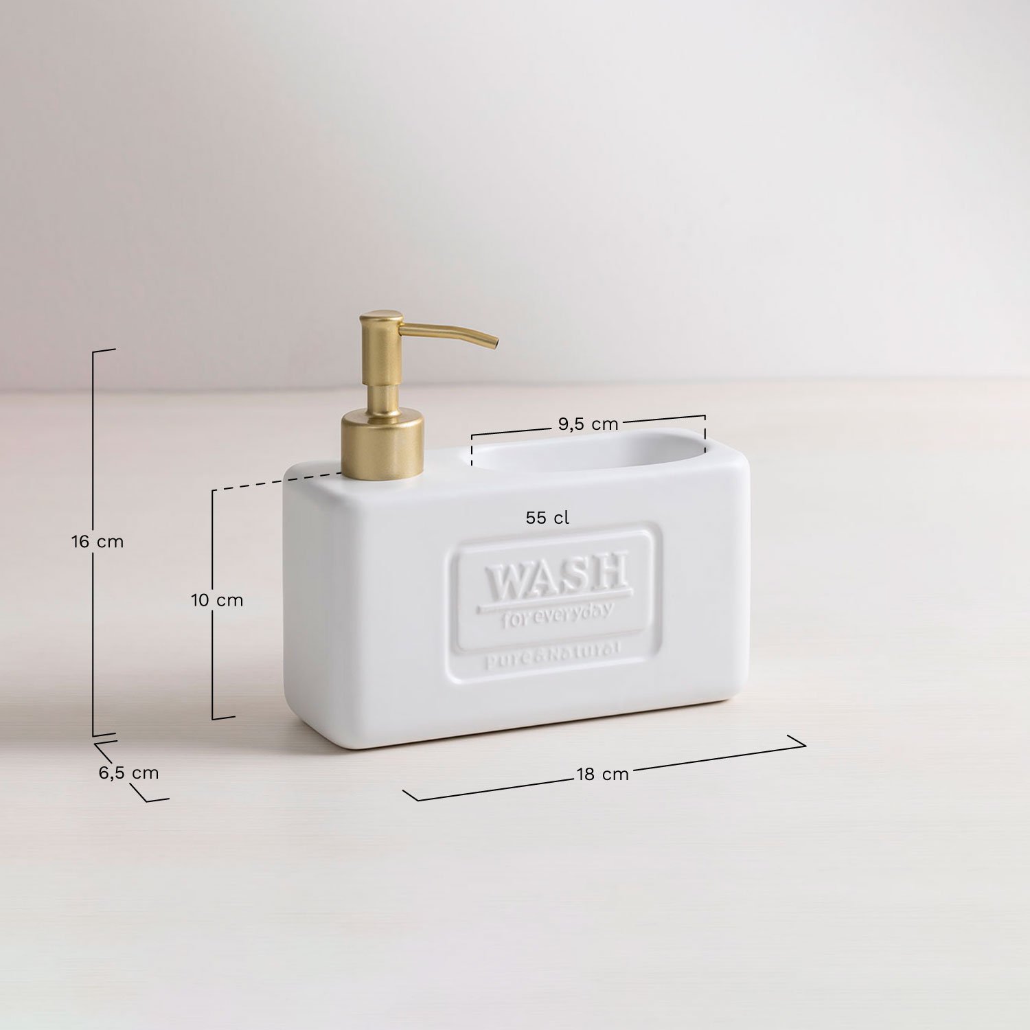 Dispensador de Sabão para Cozinha de Cerâmica Yaddiel Gold, Dimensões