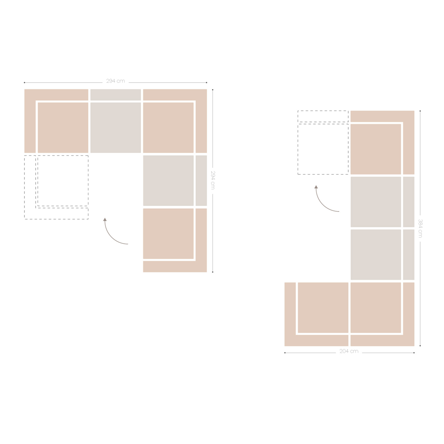 Sofá de canto modular de 5 peças estilo Estefan, Dimens&otilde;es