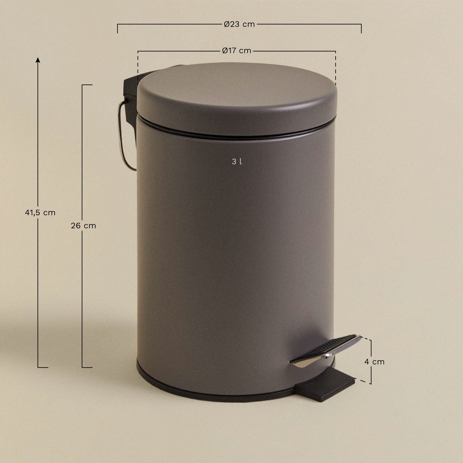 Cesto de pedal 3L em ferro Eiden, Dimensões