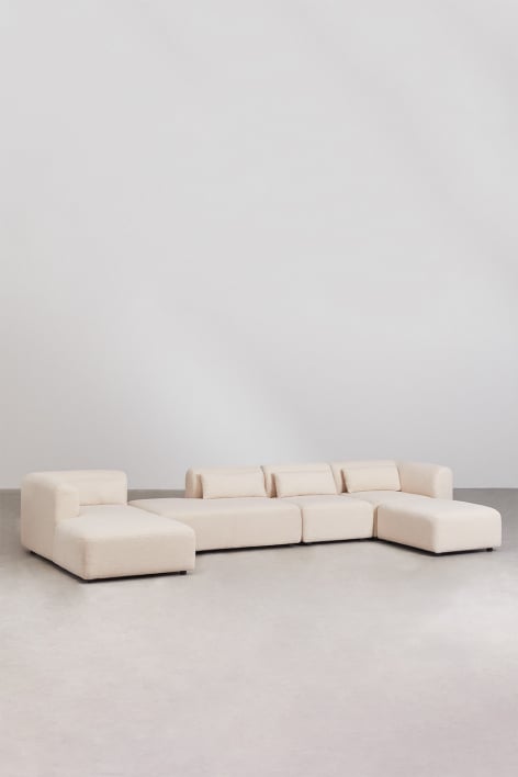 Sofá modular chaise longue esquerdo de 4 peças com espreguiçadeira e pufe Fogler