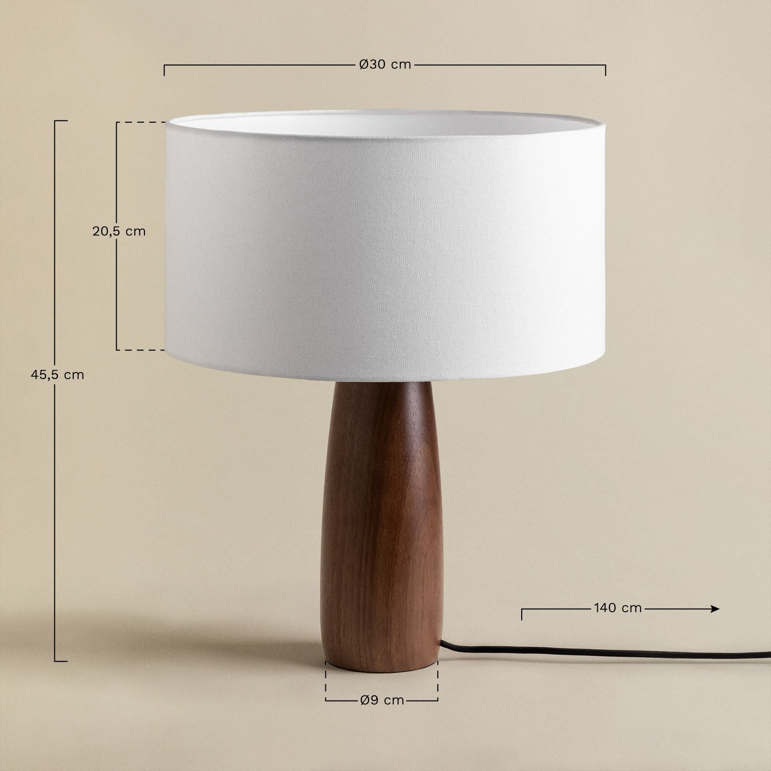 Candeeiro de mesa de madeira Caitlin, Dimensões