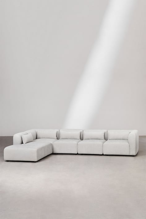 Sofá modular Fogler de 5 peças com chaise longue esquerda - Tecido Cinza Claro