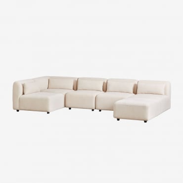 Sofá Modular De Canto De 5 Peças Com Pufe Fogler Bombazina Crema Linho - Sklum