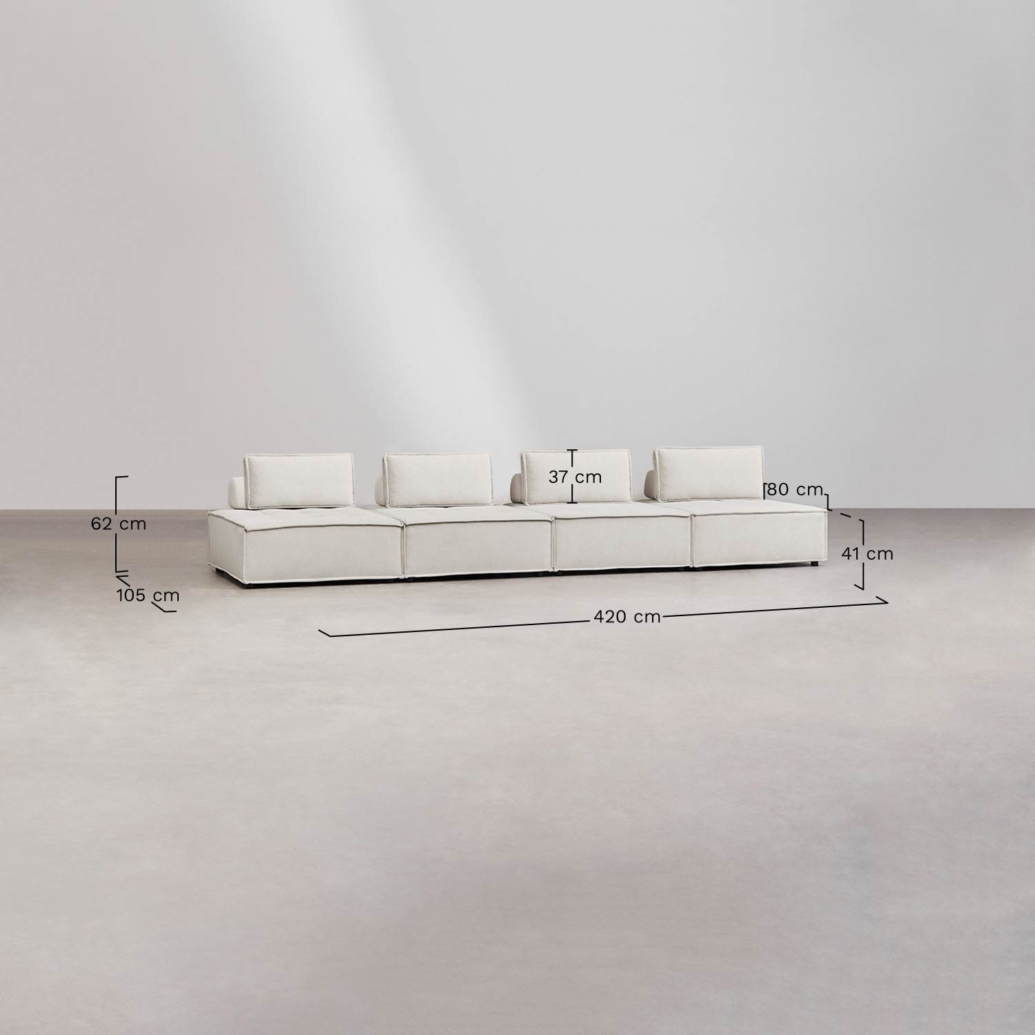 Sofá modular de 4 peças em tecido Vermont, Dimensões