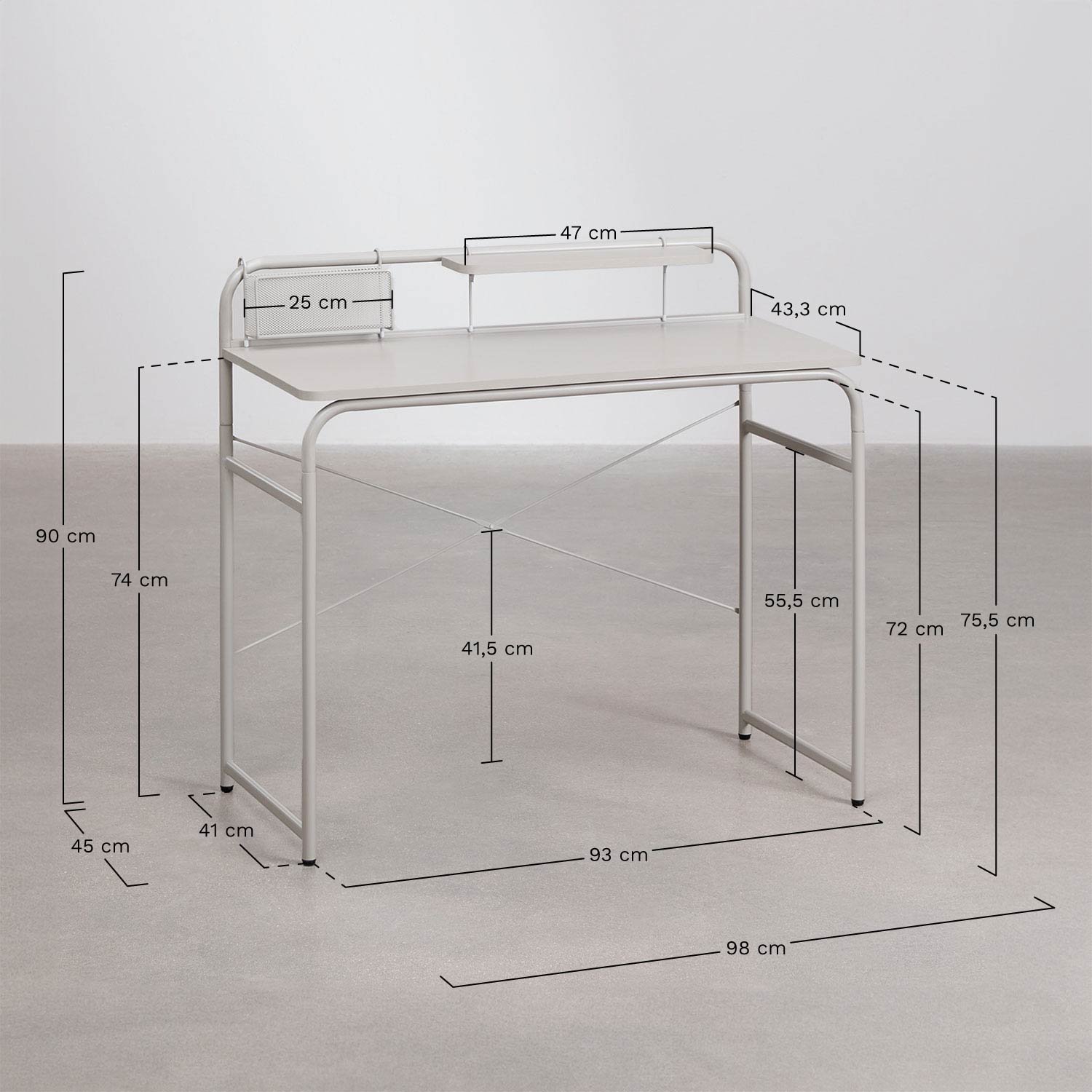 Mesa Sibila em aço e madeira, Dimensões
