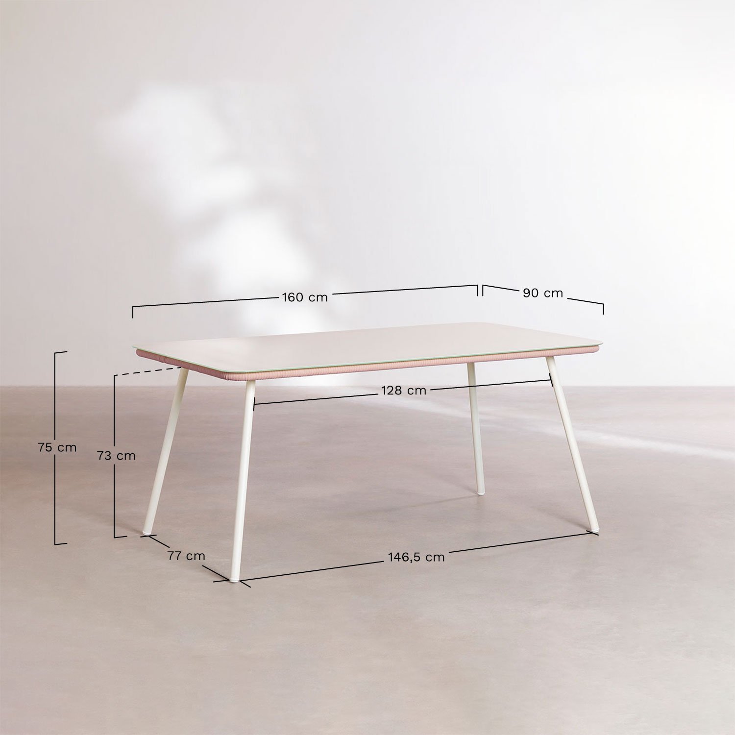 Conjunto de mesa retangular Arhiza Classic, 160x90 cm, e 4 cadeiras de jardim de alumínio. , Dimensões