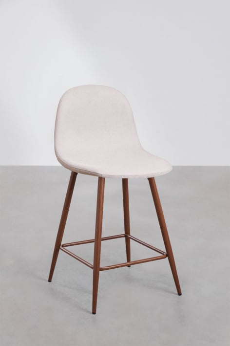 Banco alto 65 cm em tecido bege creme e pés com acabamento madeira escura Glamm - Beige Creme