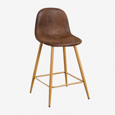 Banqueta Alta Em Polipele Glamm Café Vintage & ↑65 Cm & Madeira Natural - Sklum