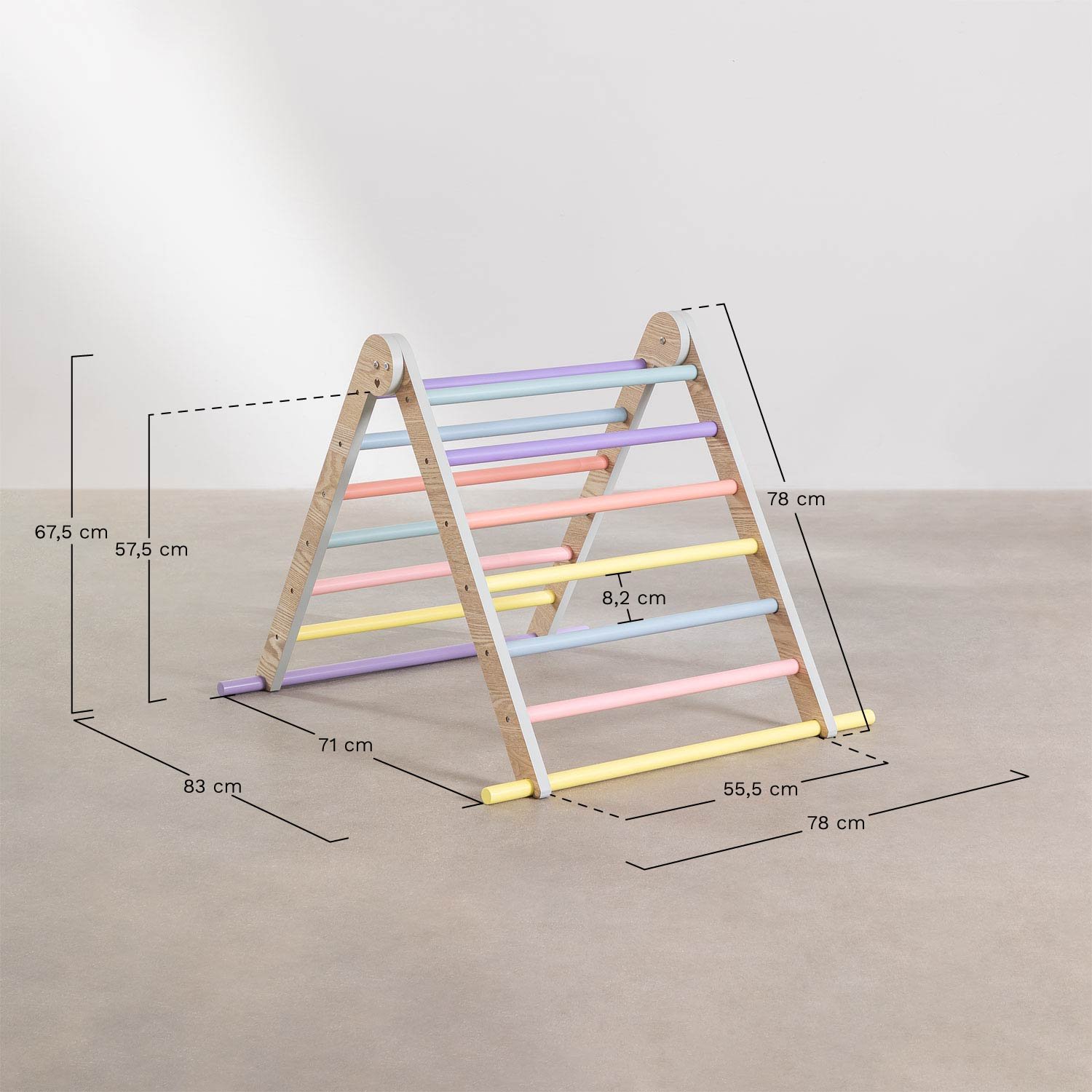 Triângulo de aprendizagem em madeira Pyqer Colors Kids, Dimensões