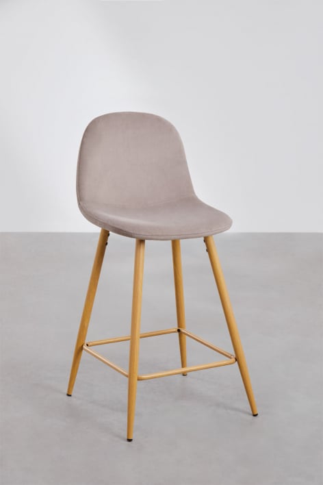 Pack de 2 bancos altos 65 cm em veludo cinza taupe e pés com acabamento madeira natural Glamm - Toupeira