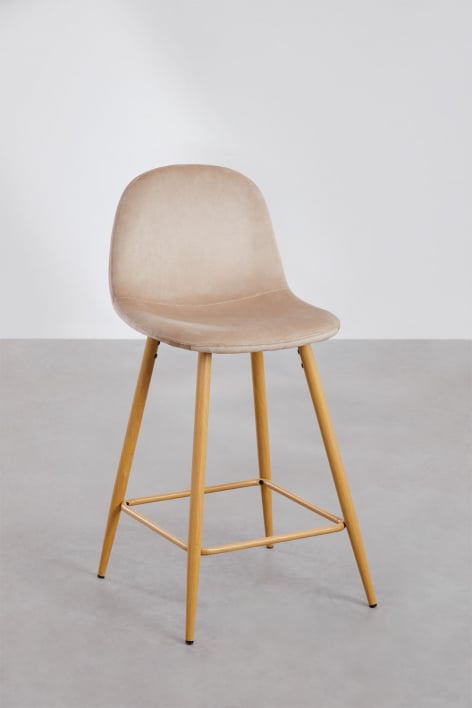 Pack de 4 bancos altos 65 cm em veludo castanho trigo e pés com acabamento madeira natural Glamm - Castanho Trigo