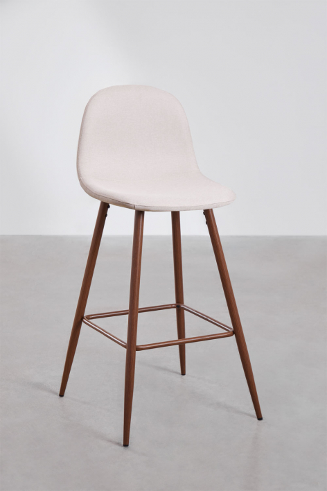 Pack de 4 bancos altos 75 cm em tecido bege creme e pés com acabamento madeira escura Glamm - Beige Creme