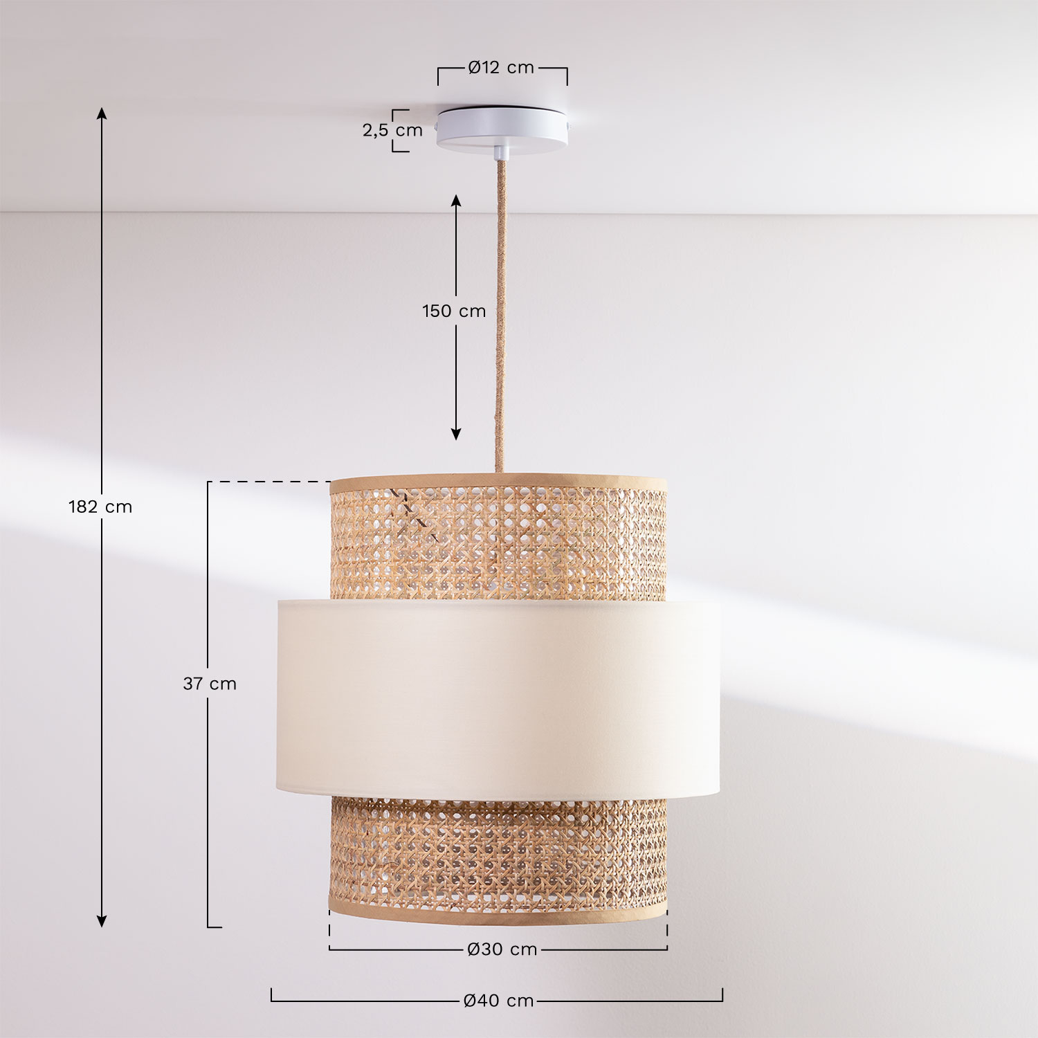 Luminária de teto de vime Satu, Dimensões