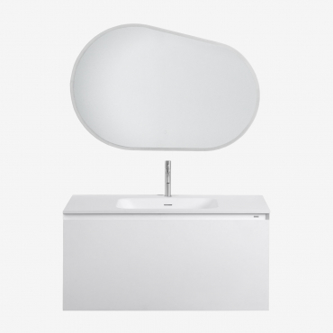 Conjunto De Móveis De Banheiro Em Madeira Macrae Com Pia Integrada Branco & Oval Led E Anti-embaciamento 100x65 Cm Meunier & - Sklum
