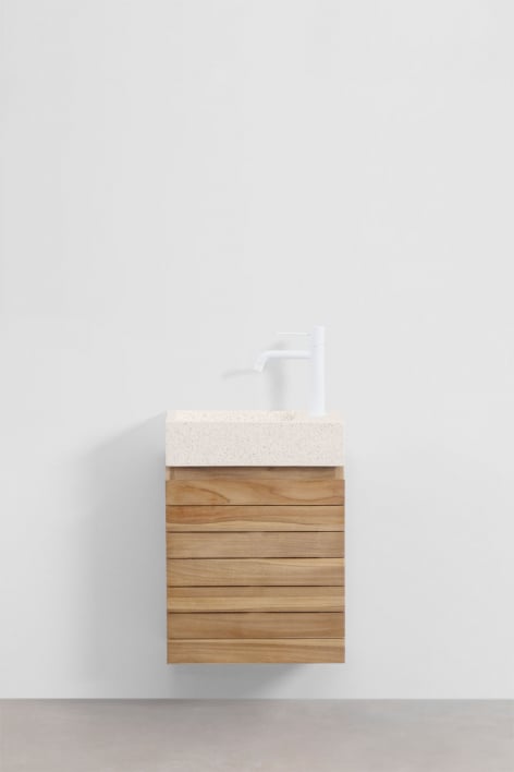 Conjunto de móvel de casa de banho suspenso 40x20 cm em madeira de teca com lavatório integrado em cimento Napier - madeira de teca
