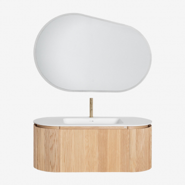 Conjunto De Móveis De Casa De Banho Em Madeira Com Lavatório Integrado Carsone Madeira Natural & Sem Unidade Auxiliar & Oval Led - Sklum