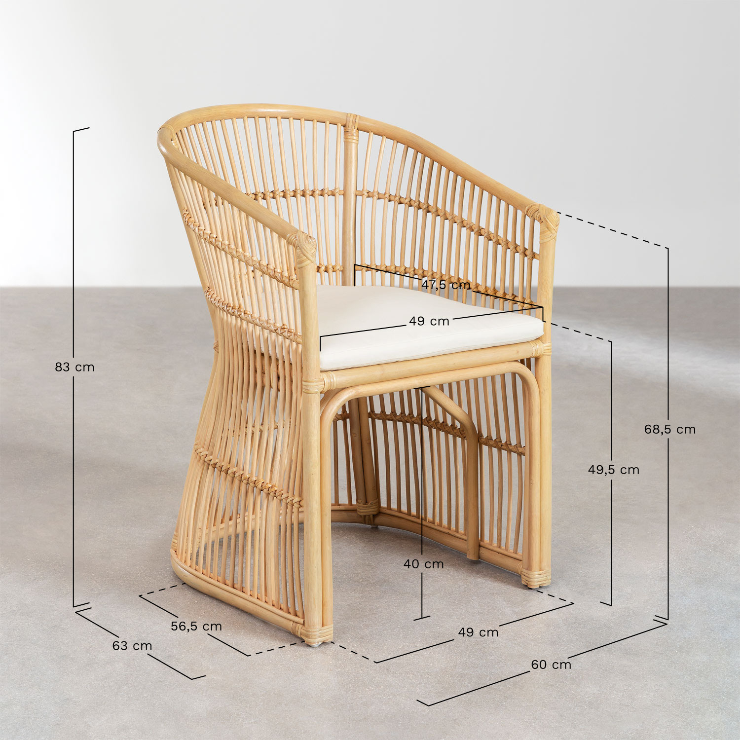 Pack de 2 cadeiras de jardim em rattan Izabal, Dimensões