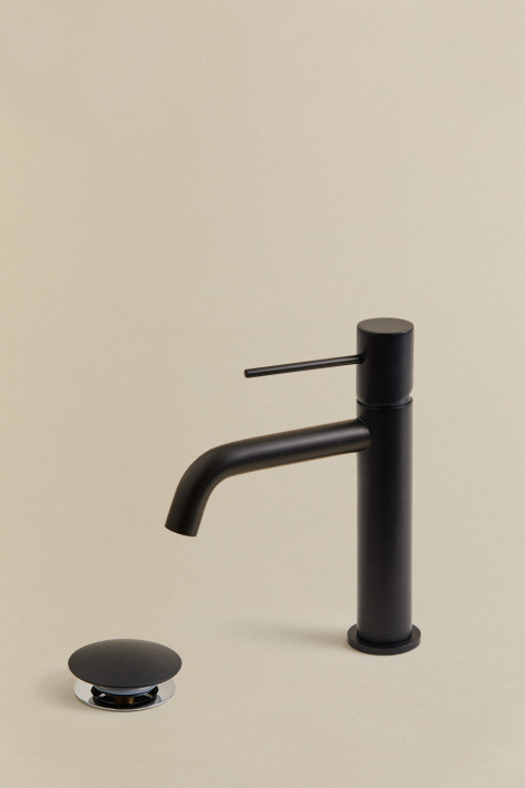 Conjunto de torneira de pia de latão Click-Clack e válvula de drenagem Orveta - Preto Mate
