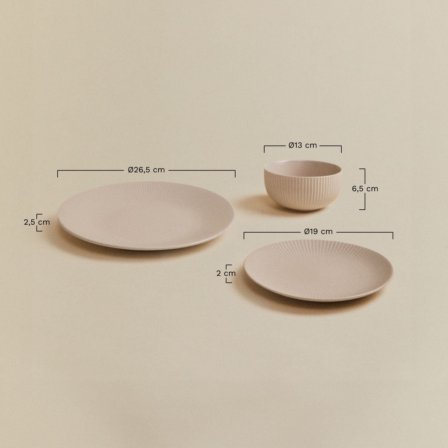 Conjunto de louça em new bone china de 12 peças Elmora, Dimensões