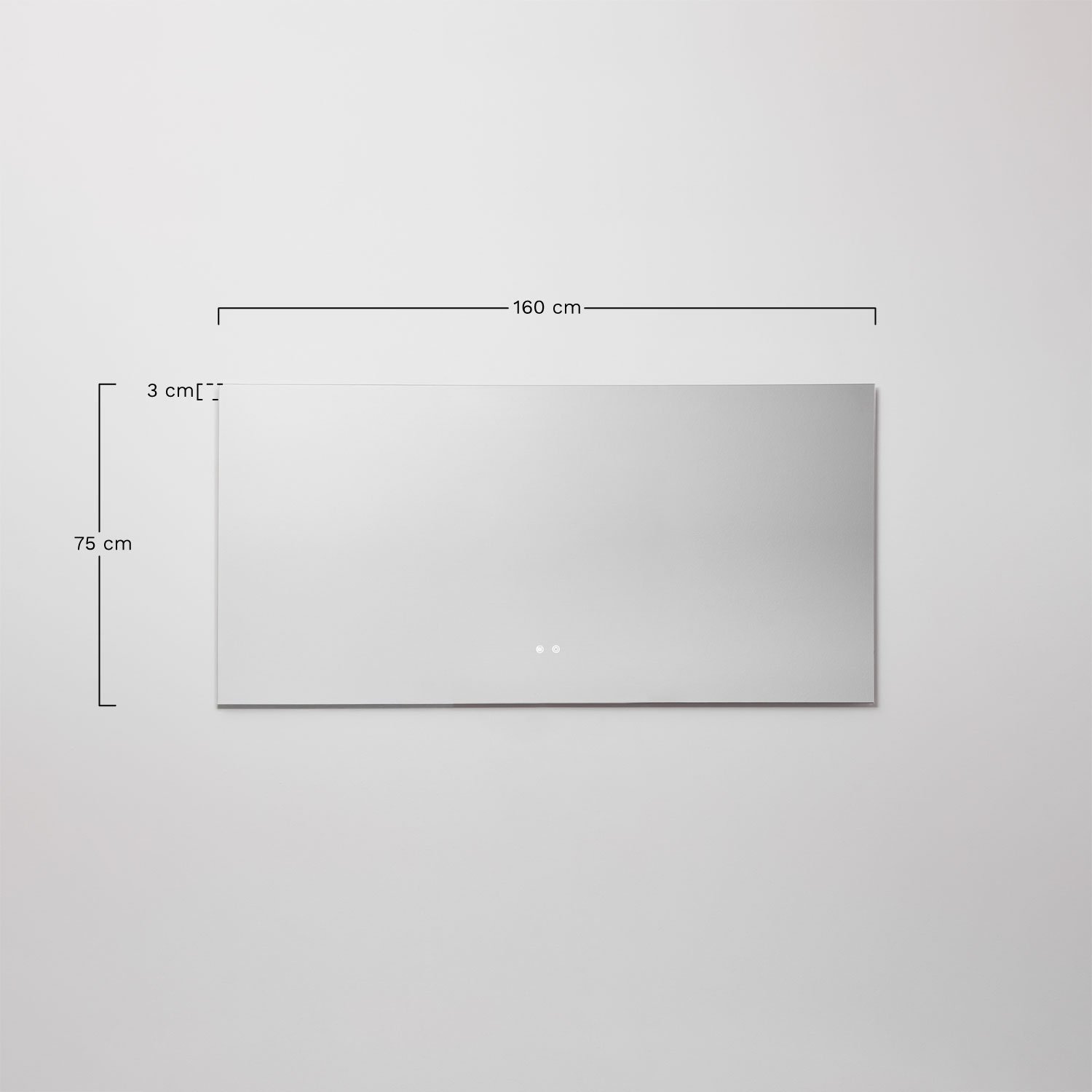 Espelho de parede retangular 160x75 cm para casa de banho com luz LED e antivapor Riben, Dimensões