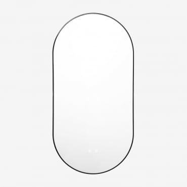 Espelho De Parede Oval 50x100 Cm Para Casa De Banho Com Luz Led E Antivapor Asteiro Preto - Sklum