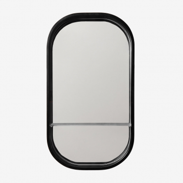 Espelho Oval De Parede Para Banheiro Com Prateleira (50x90 Cm) Warien Preto - Sklum