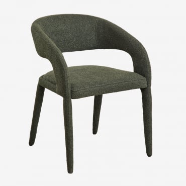Cadeira De Jantar Com Braços Estofados Arazeina Bouclé Verde Exército - Sklum