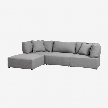 Sofá Modular De 3 Peças Com 2 Poltronas De Canto E Puff Kata Cinzento - Sklum