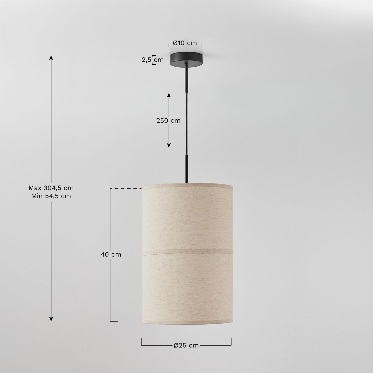 Luminária de teto em algodão reciclado Olinda, Dimensões