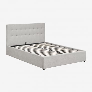 Cama Estofada Abiel Com Gavetão Dobrável Tecido Cinzento & 160 X 200 Cm - Sklum