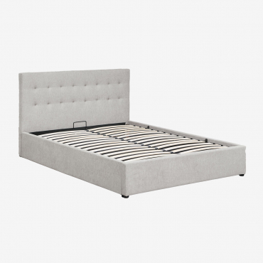 Cama Com Baú Articulado Estofada Abiel Tecido Cinzento & 180 X 200 Cm & Sem Colchão - Sklum