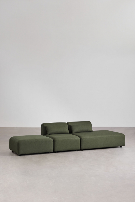 Sofá modular de 2 peças com chaise longue direita e pufe Fogler - Chenille Verde Sálvia