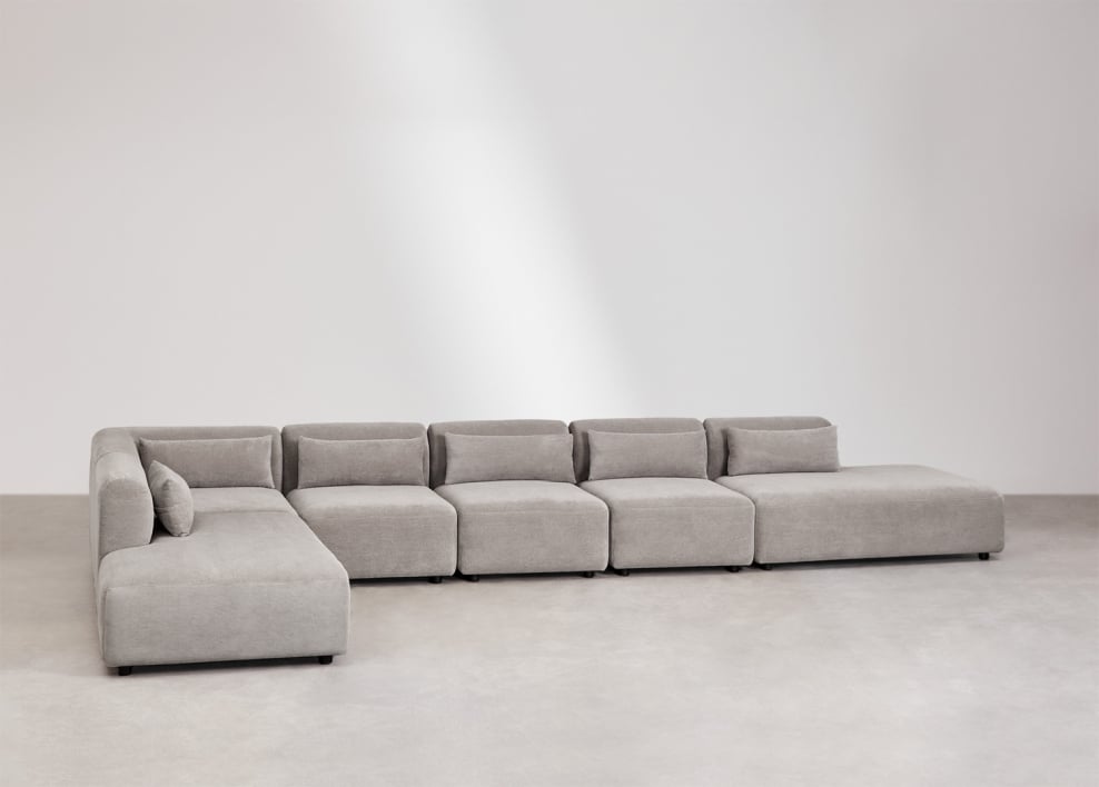 Sofá modular de canto Fogler de 6 peças com espreguiçadeira dupla - Bombazina Toupeira Claro