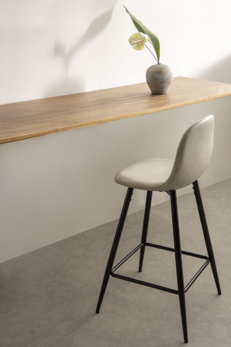 Banco alto 65 cm em polipele cinza taupe claro e pés pretos Glamm - Toupeira Claro