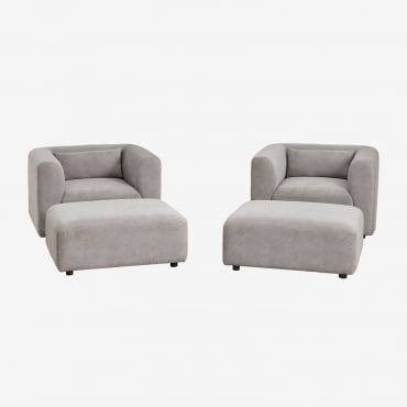 Conjunto De Sala Com 2 Poltronas E 2 Pufes Fogler Bombazina Toupeira Claro - Sklum