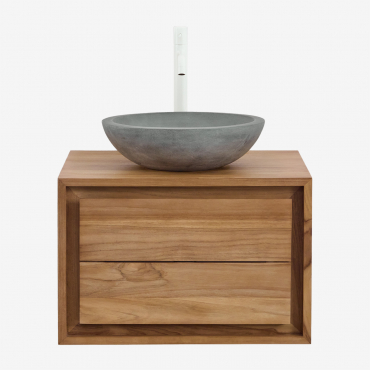 Conjunto De Móvel De Casa De Banho Suspenso Em Madeira De Teca Jabari Madeira De Teca & Cimento Cinzento Redondo Ø40 Cm Tarsis & Sem Espelho - Sklum